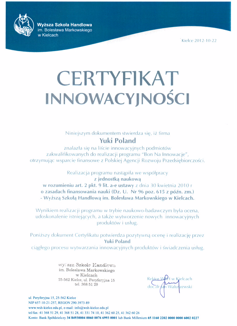 Innovation Certyficate